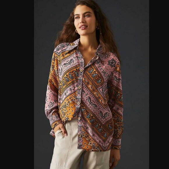 XS Farm Rio x Anthropologie classic buttondown shirt blouse - Picture 1 of 10